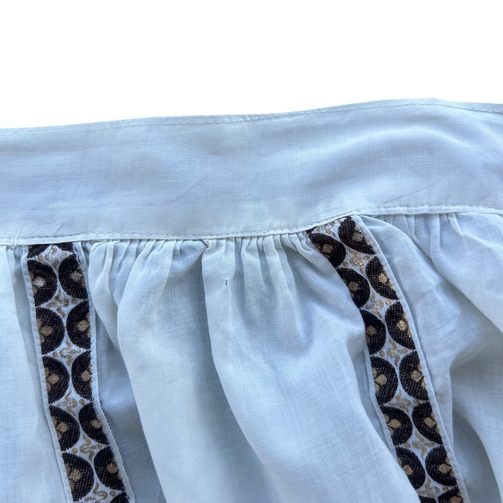 Vintage 70s Cottagecore Half Apron Women OS White Brown Gold Geometric Trim - Picture 5 of 7
